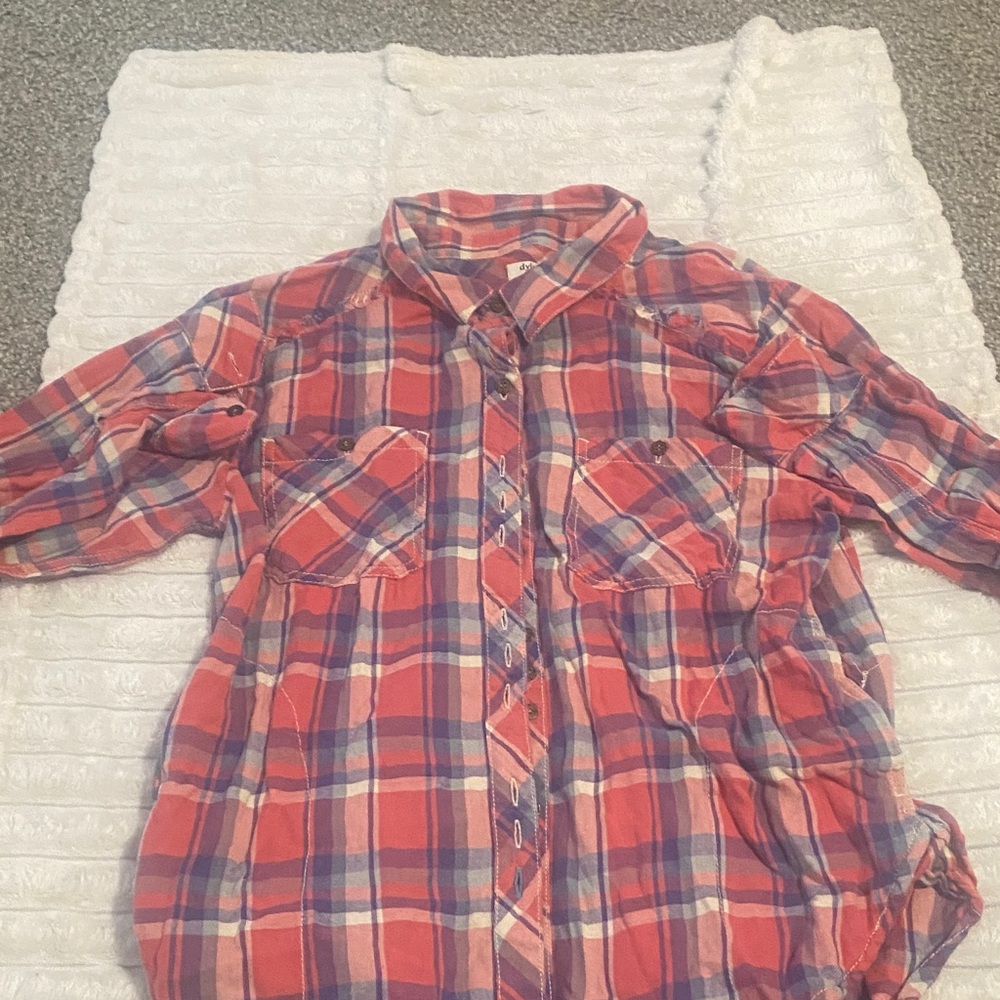 dylan Coral, Navy & Cream Plaid Button-Up Shirt